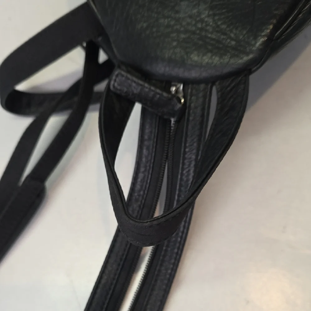 Black Leather Backpack Travel‎ Shoulder Bag Zip With Pockets Purse